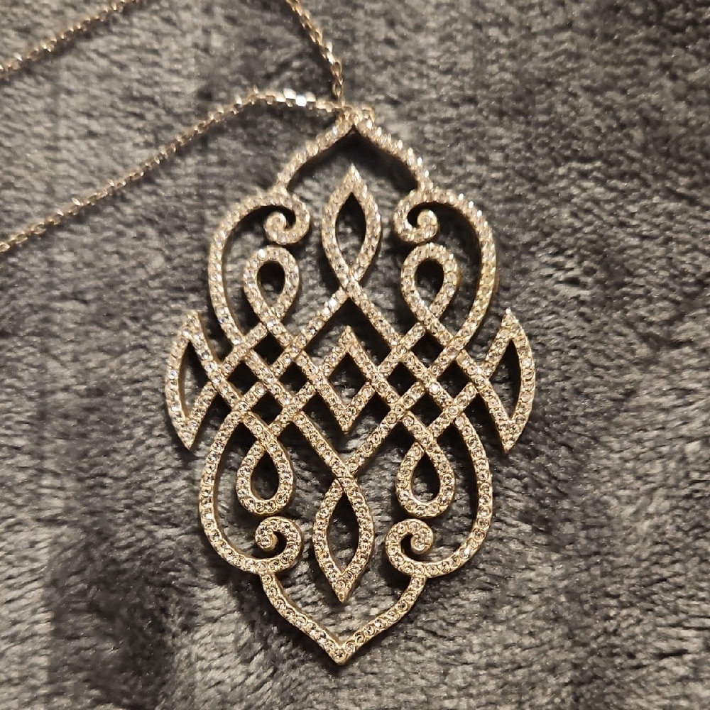 Brighton Gold-Tone Filigree Pavé Pendant Necklace